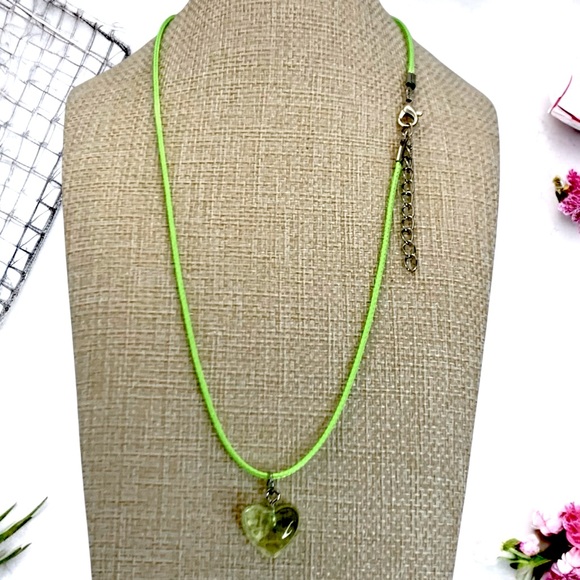 Acrylic Green Heart Necklace With Green 16” Cord & 2” Ext Heart & Love - Picture 4 of 4